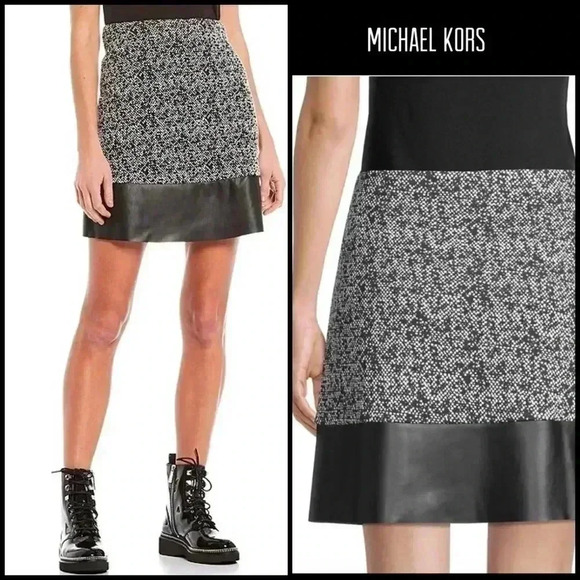 MICHAEL Michael Kors Tweed Jacquard Faux Leather Trim Hem Mini Skirt - Picture 1 of 5